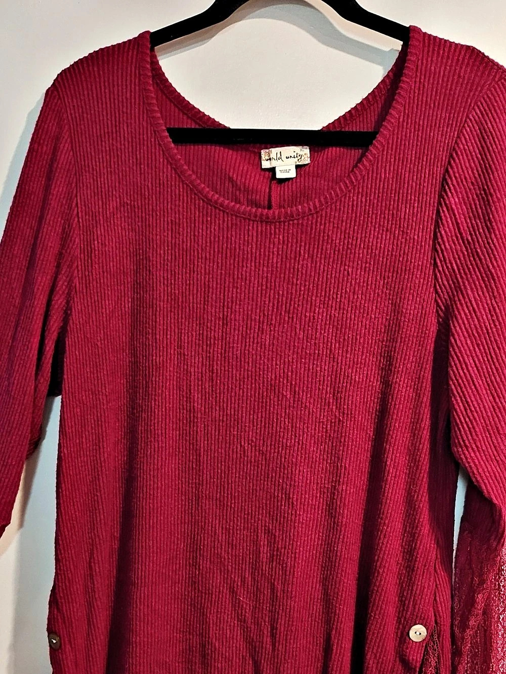 World Unity25Red Ribbed Tunic Top XL Like New